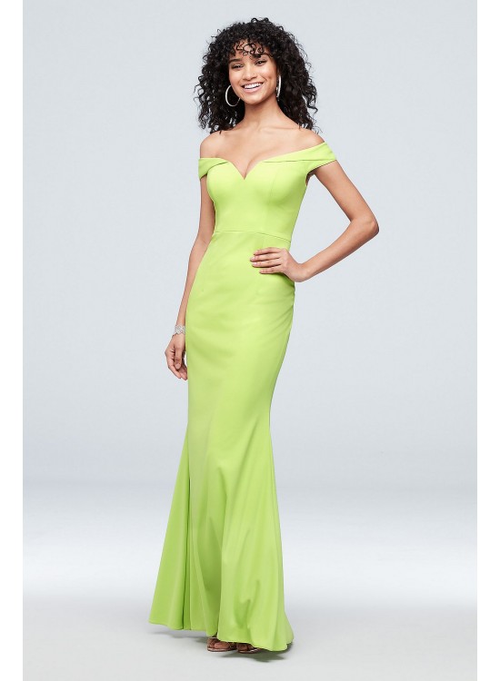 Plunging Cuffed Off the Shoulder Sheath Gown Xscape 2855X