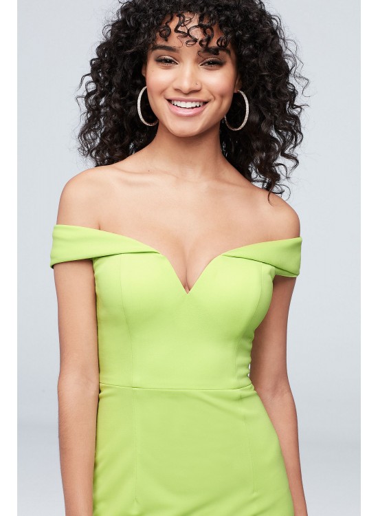 Plunging Cuffed Off the Shoulder Sheath Gown Xscape 2855X