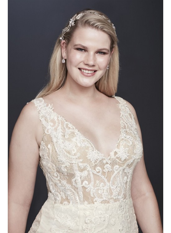 Plunging Illusion Bodice Plus Size Wedding Dress  9SWG772