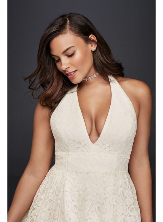 Plunging Lace Halter Plus Size Wedding Dress Galina 9WG3844