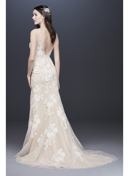 Plunging Lace Wedding Gown with Floral Applique Melissa Sweet MS251200