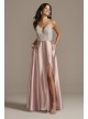 Plunging-V Beaded Bodice Satin Gown with Slit Speechless X44451DQ96