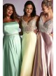 Plunging-V Beaded Bodice Satin Gown with Slit Speechless X44451DQ96