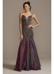 Plunging-V Iridescent Metallic Trumpet Dress Night Studio S9074