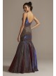 Plunging-V Iridescent Metallic Trumpet Dress Night Studio S9074