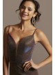 Plunging-V Iridescent Metallic Trumpet Dress Night Studio S9074