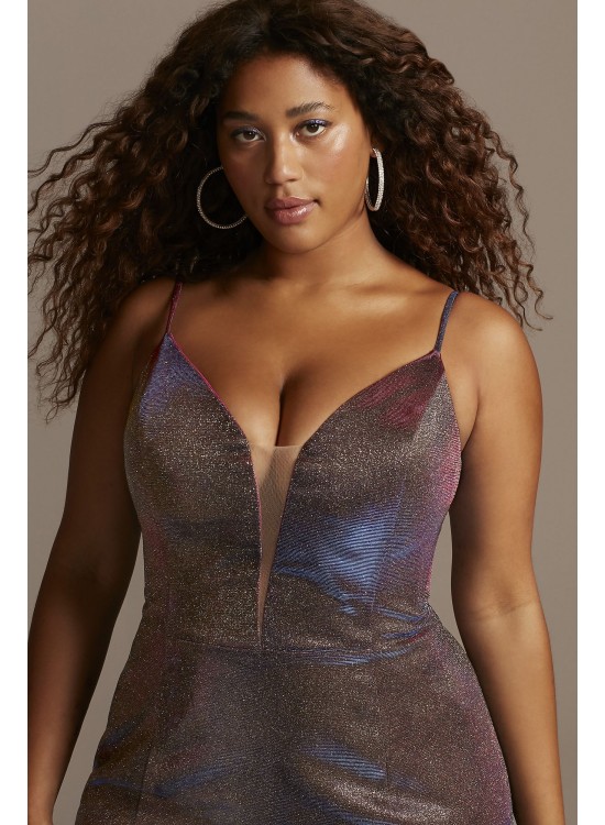 Plunging-V Metallic Iridescent Plus Size Dress Night Studio S9074W