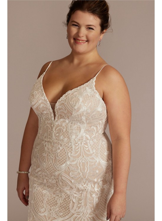 Plunging V-Neck Godet Skirt Plus Size Wedding Gown DB Studio 9WG4064