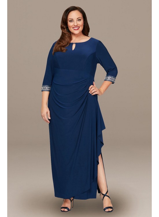 Plus A-Line Cascade Dress with Embellished Sleeves Alex Evenings 4351416