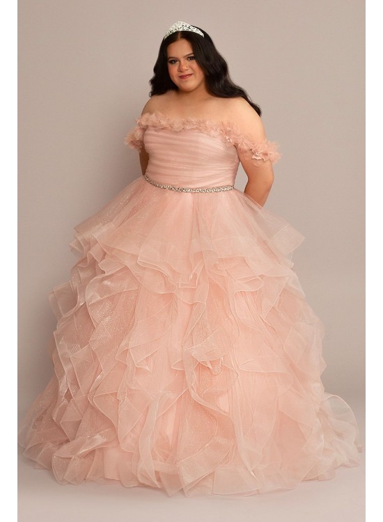 Plus Convertible Ruffle Tulle Quince Dress Fifteen Roses 8FR2101