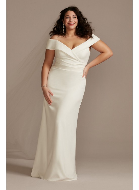 Plus Crepe Off-the-Shoulder Sheath Wedding Dress DB Studio 9WG4033