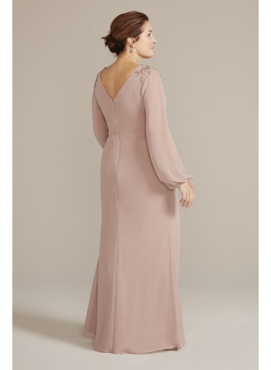 Plus Embellished Chiffon Gown with Long Sleeves Oleg Cassini WBM2815W