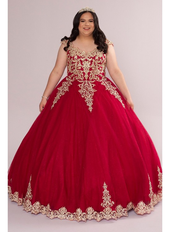 Plus Metallic Lace Tulle Quince Dress with Keyhole Fifteen Roses 8FR2104