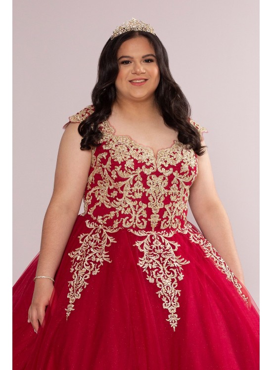 Plus Metallic Lace Tulle Quince Dress with Keyhole Fifteen Roses 8FR2104