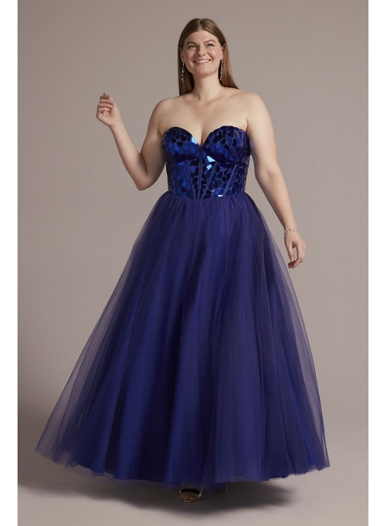 Plus Mosaic Beaded Ball Gown with Sparkle Skirt Jules and Cleo WBM2782W