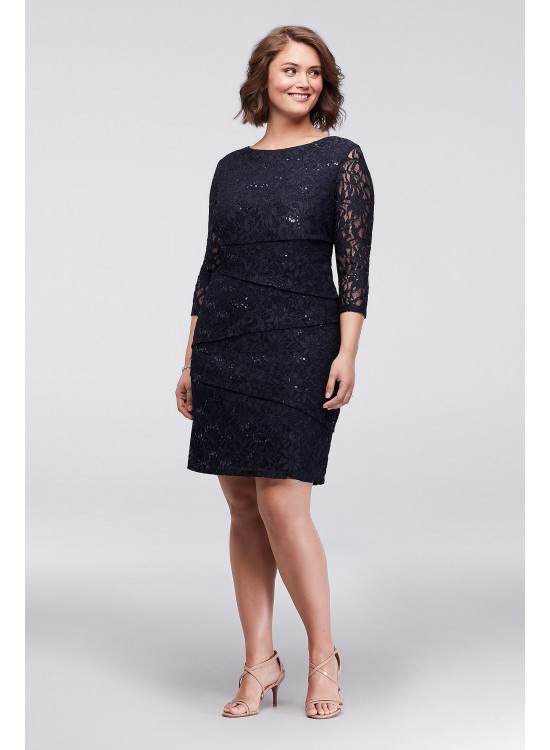 Plus Size Asymmetric Tiered Lace Sheath Dress Ronni Nicole 121508