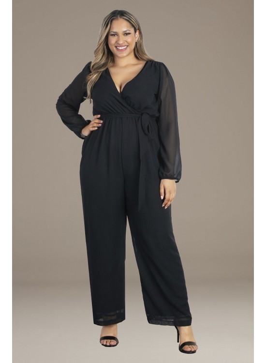 Plus Size Celina Chiffon Long Sleeve Jumpsuit Kiyonna 31222801