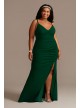 Plus Size Crepe Spaghetti Strap Gown with Ruching Emerald Sundae ABFP3405600