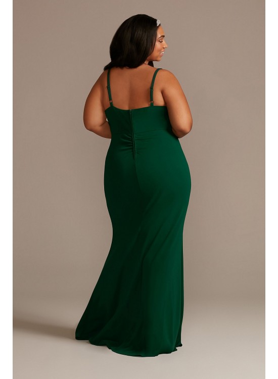 Plus Size Crepe Spaghetti Strap Gown with Ruching Emerald Sundae ABFP3405600