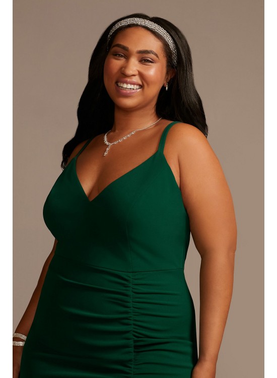 Plus Size Crepe Spaghetti Strap Gown with Ruching Emerald Sundae ABFP3405600