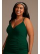 Plus Size Crepe Spaghetti Strap Gown with Ruching Emerald Sundae ABFP3405600