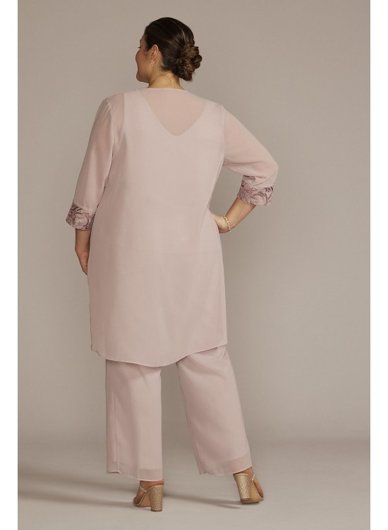 Plus Size Embroidered Chiffon Three-Piece Pantsuit Le Bos 29852