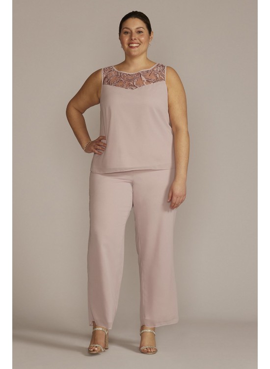 Plus Size Embroidered Chiffon Three-Piece Pantsuit Le Bos 29852