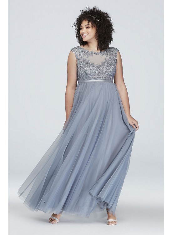 Plus Size Gown with Lace Bodice and Satin Belt City Triangles 8145WA7W