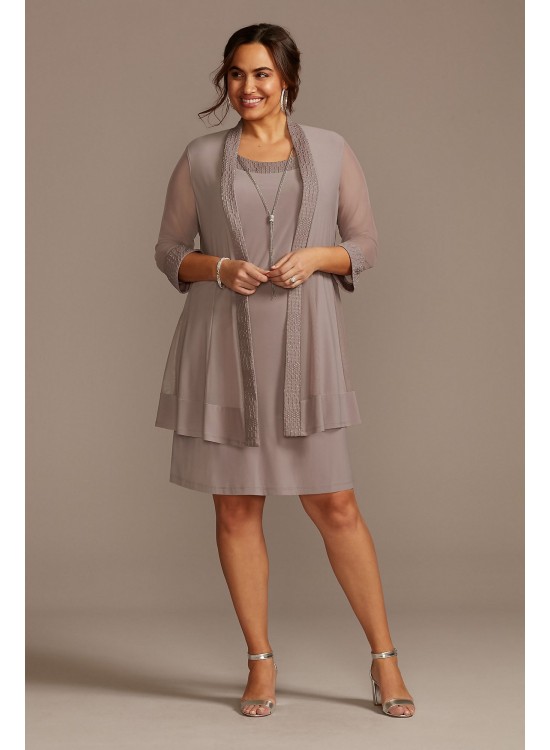 Plus Size Jersey Dress and Sheer Sleeve Jacket Set  5394W