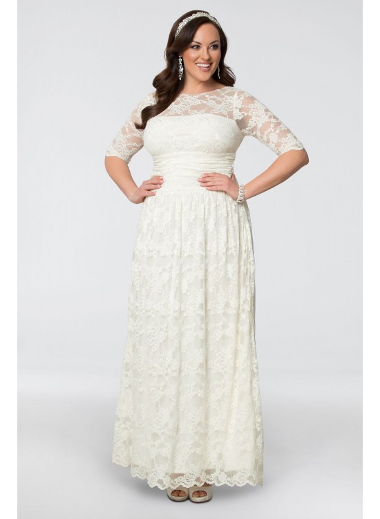 Plus Size Lace Illusion Wedding Gown Kiyonna 14130904DB