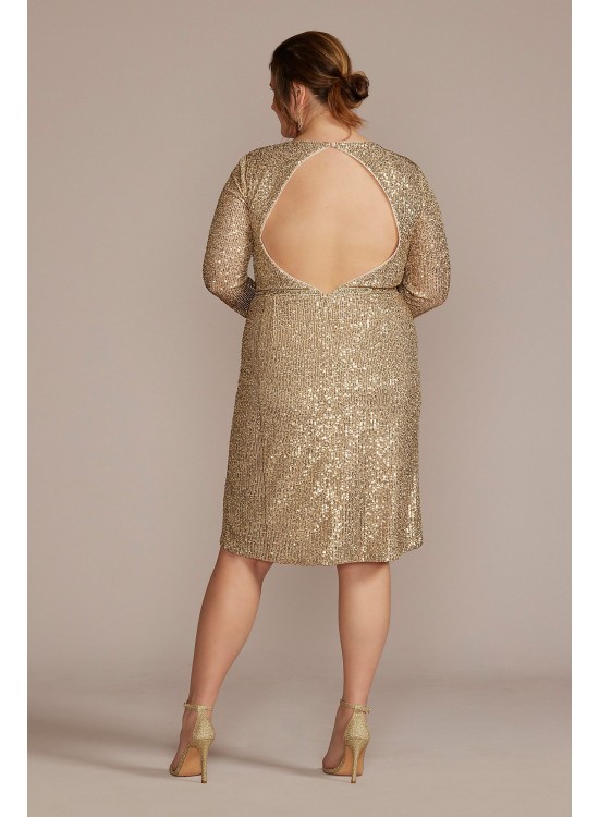 Plus Size Long Sleeve Sequin Wrap Style Dress DB Studio D39NY22273W