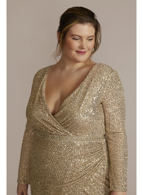 Plus Size Long Sleeve Sequin Wrap Style Dress DB Studio D39NY22273W