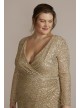 Plus Size Long Sleeve Sequin Wrap Style Dress DB Studio D39NY22273W