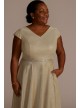 Plus Size Metallic Tea-Length A-Line Dress Oleg Cassini WBM2809W