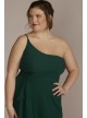 Plus Size One-Shoulder Crepe Sheath with Cascade DB Studio WBM3009V3W