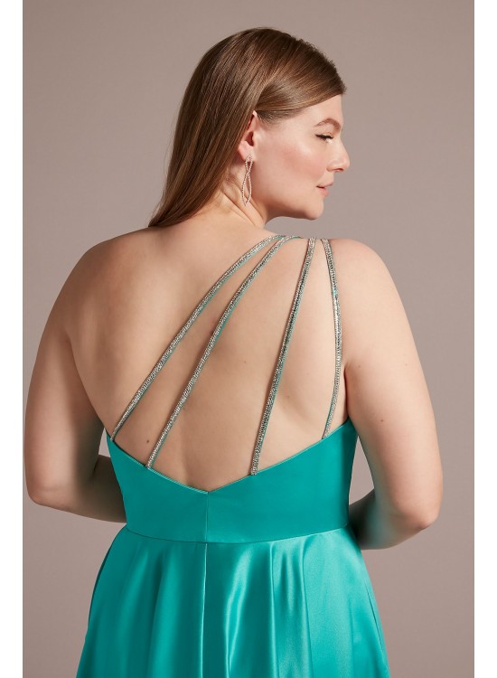 Plus Size One-Shoulder Satin A-Line with Slit Jules and Cleo D24NY22016W