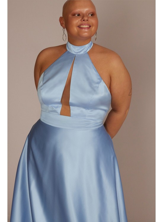 Plus Size Satin Halter A-Line with Bodice Cutout Jules and Cleo D24NY22085V2W