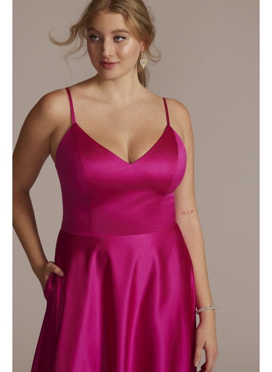 Plus Size Satin Spaghetti Strap A-Line Prom Dress Jules and Cleo D24NY22005W