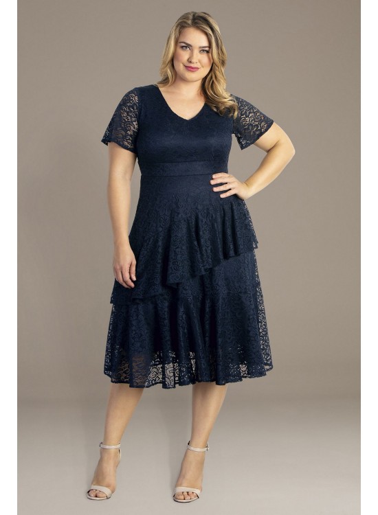 Plus Size Short Sleeve Tiered Lace Midi Dress Kiyonna 18220901