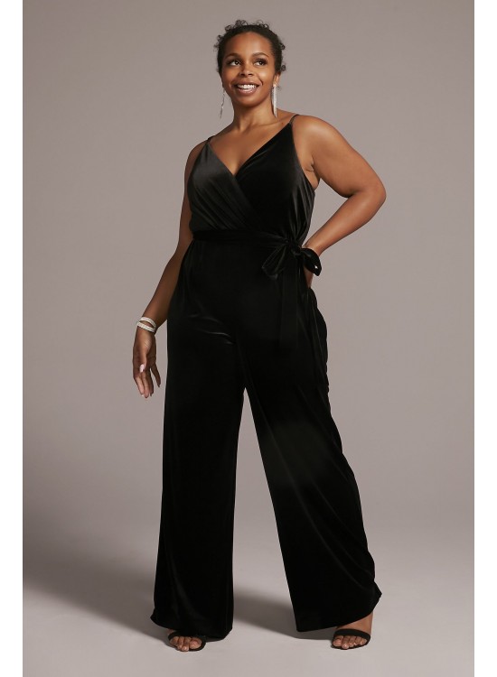 Plus Size V-Neck Velvet Jumpsuit with Tie Waist DB Studio WBM2796W