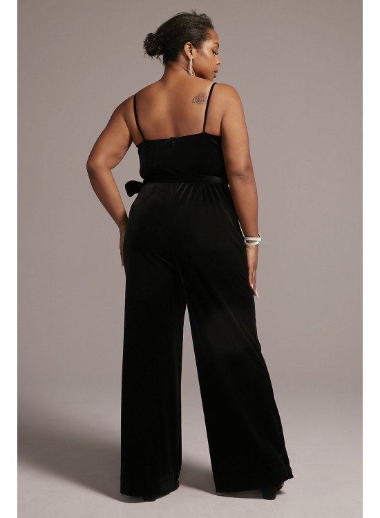 Plus Size V-Neck Velvet Jumpsuit with Tie Waist DB Studio WBM2796W