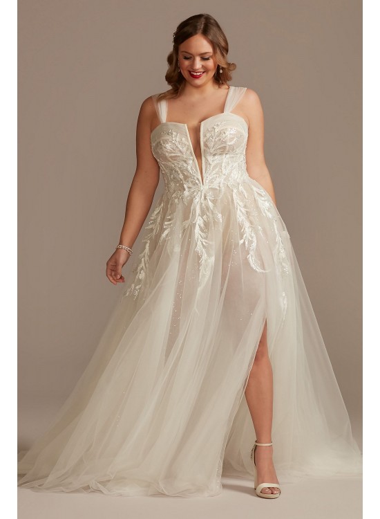 Plus Tulle Bodysuit Wedding Dress with Straps  9MBSWG898