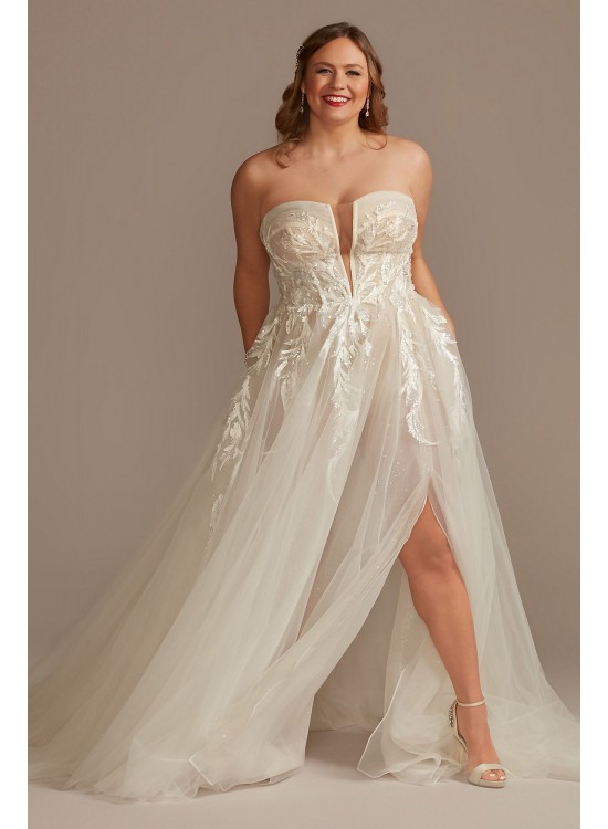 Plus Tulle Bodysuit Wedding Dress with Straps  9MBSWG898