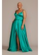 Plus V-Neck Satin A-Line Gown with Corset Bodice Jules and Cleo D24NY22012W