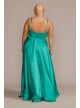 Plus V-Neck Satin A-Line Gown with Corset Bodice Jules and Cleo D24NY22012W