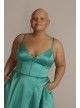 Plus V-Neck Satin A-Line Gown with Corset Bodice Jules and Cleo D24NY22012W