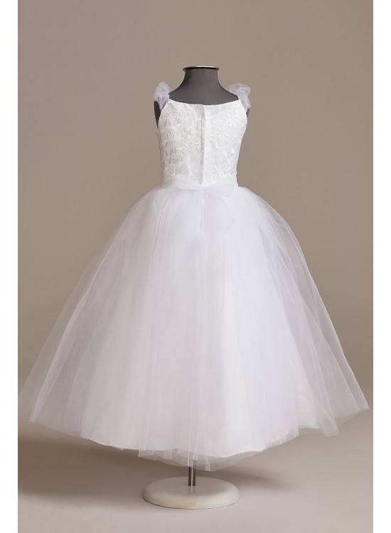 Poppy Tulle and Satin Cap-Sleeve Communion Dress US Angels C910