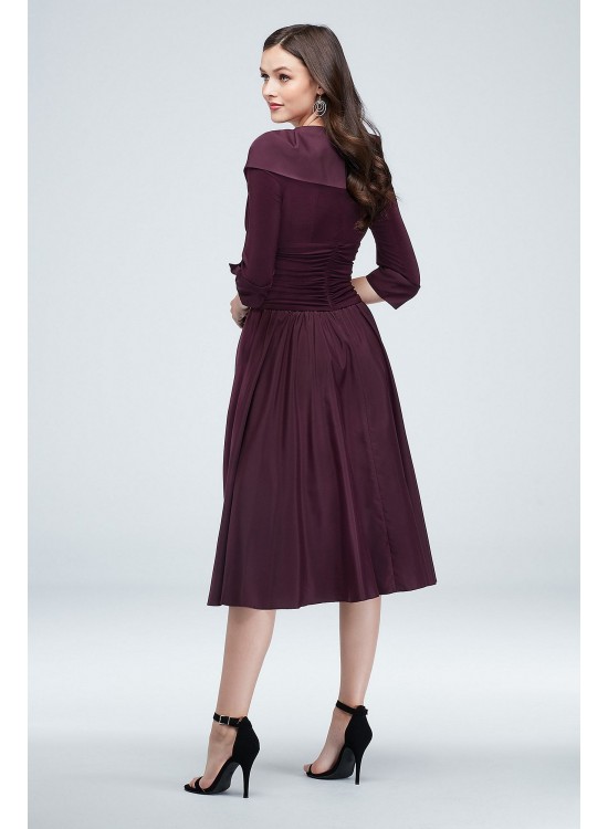 Portrait Collar and Cuff Sleeve Ruched Waist Dress Jessica Howard JHDM2599