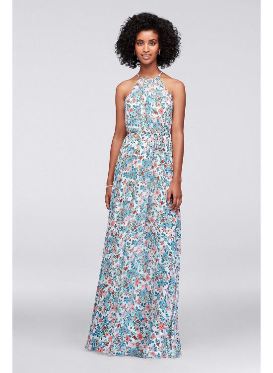 Printed Georgette Halter Bridesmaid Dress  F19533P