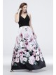 Printed Mikado V-Neck Plus Size Dress with Cutouts Xscape 2269XW